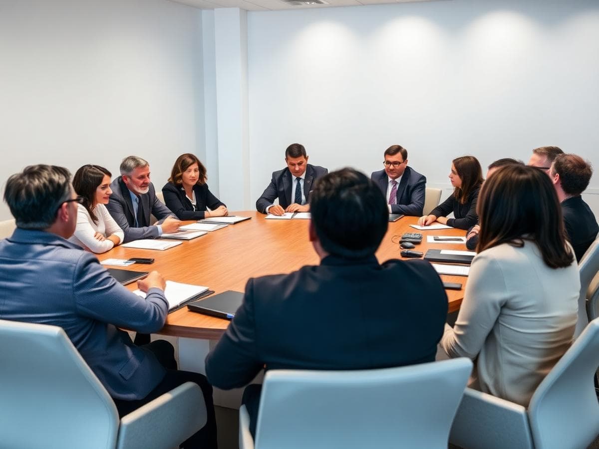 Professionals in discussion around a boardroom table