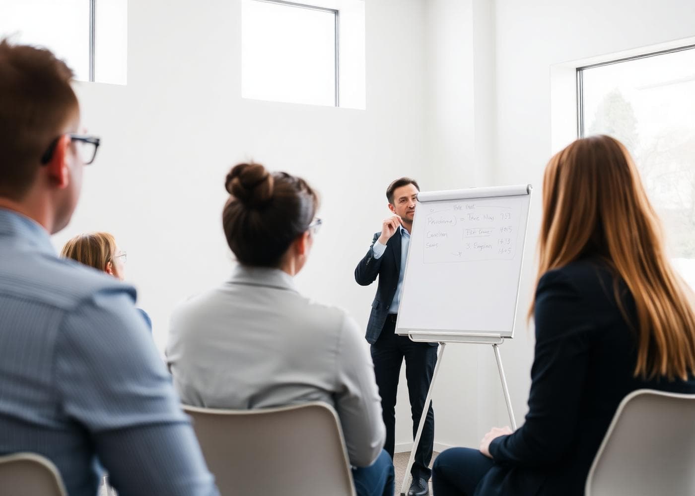 A facilitator leading a training workshop with a small group